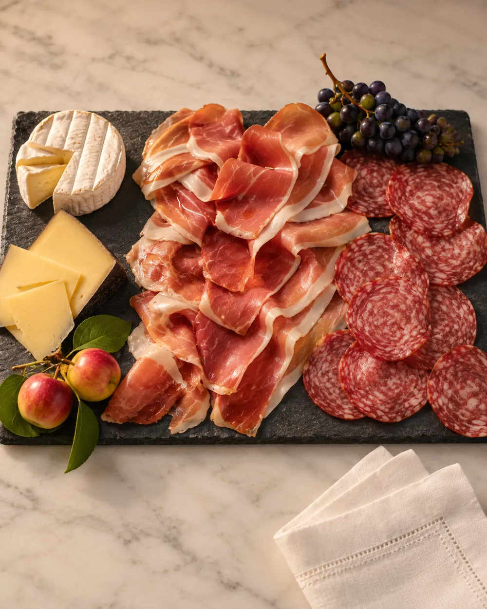Antipasto board with prosciutto, soppressata and Italian cheeses