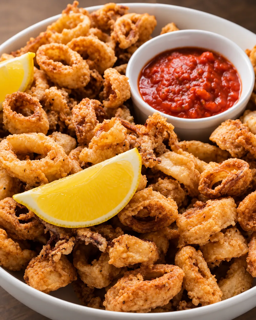 Fried calamari with marinara and lemon