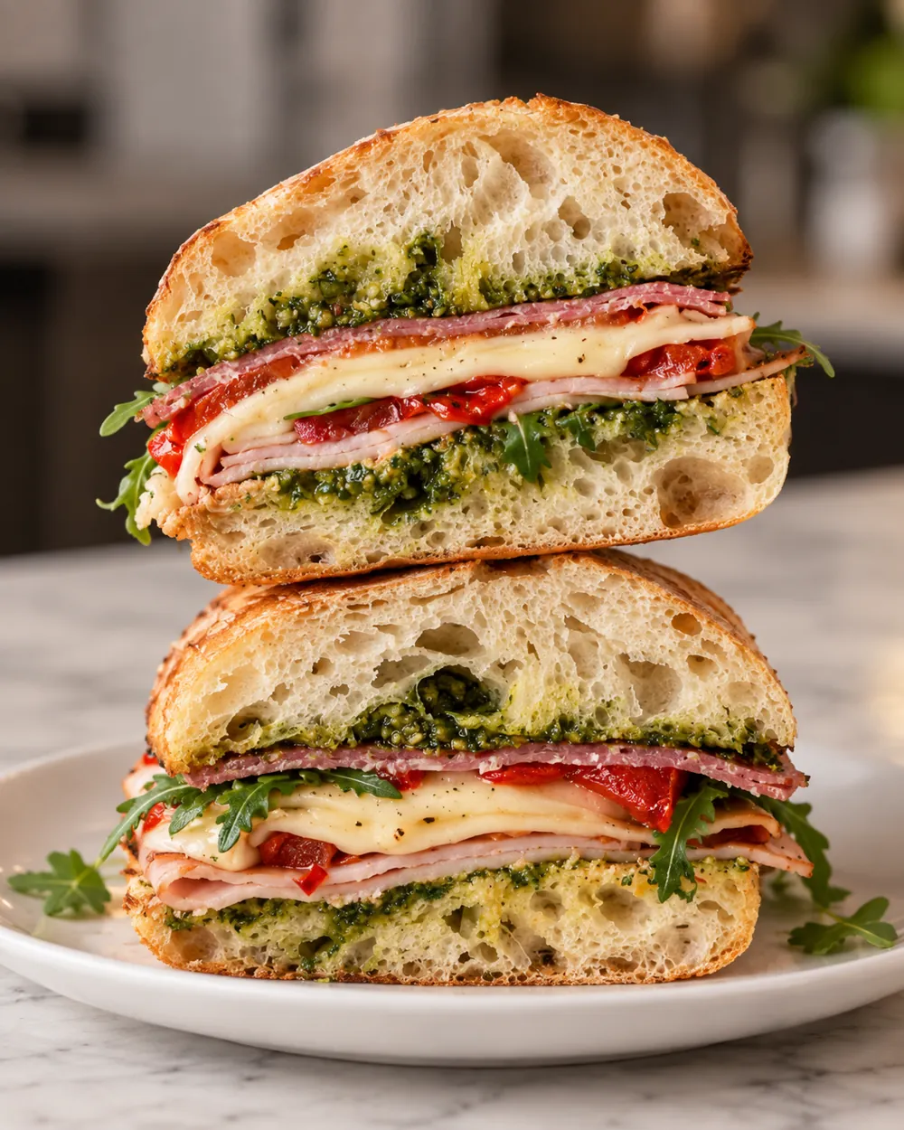 The Italian sandwich with soppressata, capicola, ham, provolone, arugula and roasted red peppers
